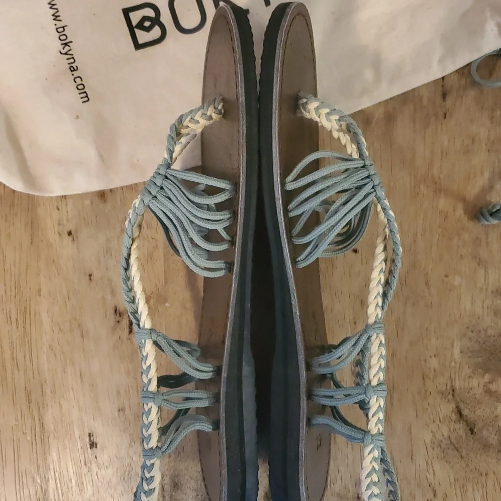 NIB BOKYNA Braided Vegan Sandals Size 39 Sage Ivory Womens